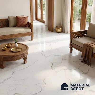 Marble Wall & Floor Tile TL 11482 B White 6 ft x 4 ft Matte Finish Vitrified Tile - 9 mm | 4 Random Designs | Suitable For Living Room, Bedroom, Dining Area
