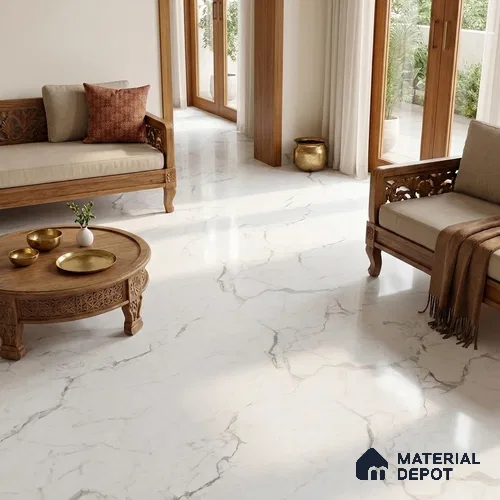Marble Wall & Floor Tile TL 11482 B White 6 ft x 4 ft Matte Finish Vitrified Tile - 9 mm | 4 Random Designs | Suitable For Living Room, Bedroom, Dining Area