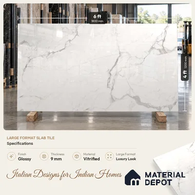 Large Format Marble Floor & Wall Tile TL 11482 Riseonic 6 ft x 4 ft Vitrified Glossy Finish - 9 mm | 4 Random Design | Suitable for Living Room, Bedroom, Dining & Office | Adhesive and Spacers Must be Used During Installation
