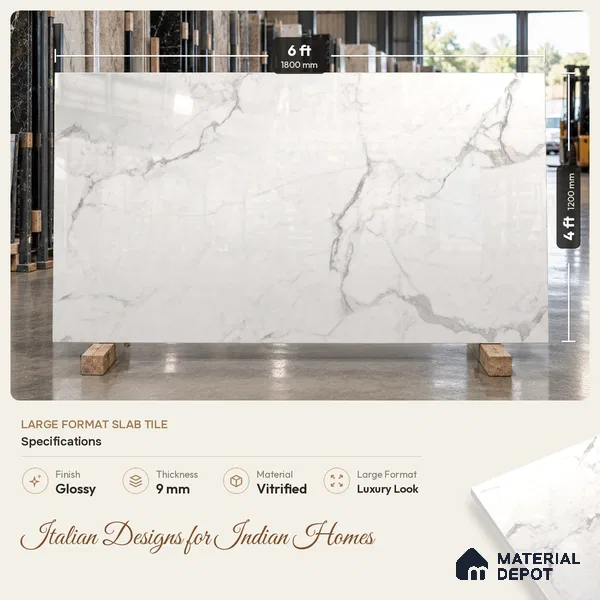 Large Format Marble Floor & Wall Tile TL 11482 Riseonic 6 ft x 4 ft Vitrified Glossy Finish - 9 mm | 4 Random Design | Suitable for Living Room, Bedroom, Dining & Office | Adhesive and Spacers Must be Used During Installation