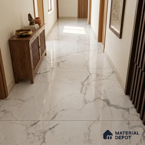 Marble Wall & Floor Tile TL 11482 White 6 ft x 4 ft Glossy Finish Vitrified Tile - 9 mm | 4 Random Designs | Suitable For Living Room, Bedroom, Bathroom | Adhesive and Spacers Must be Used During Installation