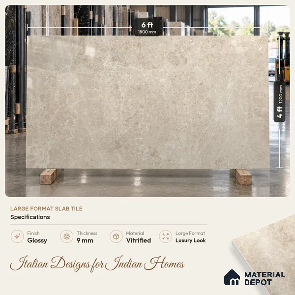 Marble Wall & Floor Tile TL 11485 Brown 6 ft x 4 ft Glossy Finish Vitrified Tile - 9 mm | 4 Random Designs | Suitable For Living Room, Bedroom, Bathroom | Adhesive and Spacers Must be Used During Installation