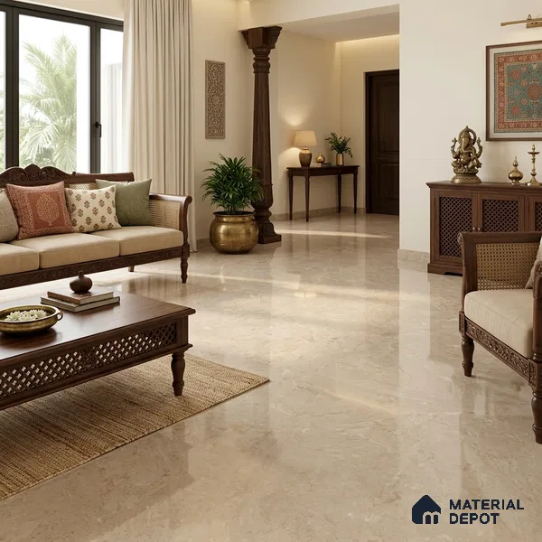 Large Format Marble Floor & Wall Tile TL 11489 B Cratic Beige 6 ft x 4 ft Vitrified Glossy Finish - 9 mm | 4 Random Design | Suitable for Living Room, Bedroom, Dining & Office | Adhesive and Spacers Must be Used During Installation