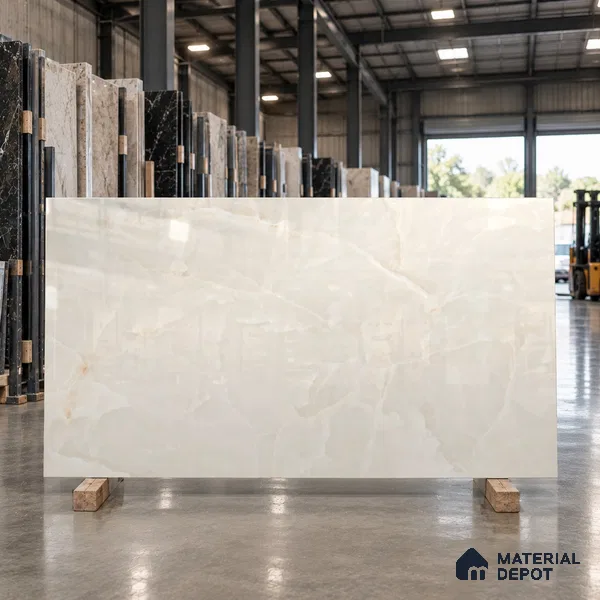 Large Format Marble Floor & Wall Tile TL 11491 B Dream Onyx Pearl 6 ft x 4 ft Vitrified Glossy Finish - 9 mm | 4 Random Design | Suitable for Living Room, Bedroom, Dining & Office | Adhesive and Spacers Must be Used During Installation