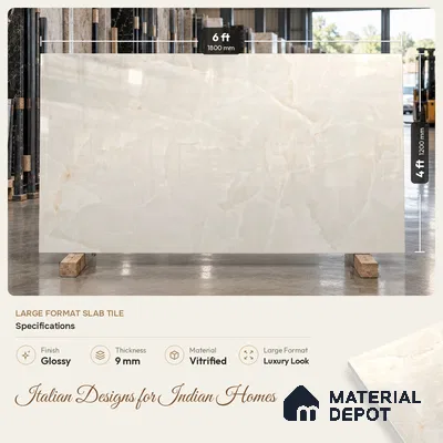 Large Format Marble Floor & Wall Tile TL 11491 B Dream Onyx Pearl 6 ft x 4 ft Vitrified Glossy Finish - 9 mm | 4 Random Design | Suitable for Living Room, Bedroom, Dining & Office | Adhesive and Spacers Must be Used During Installation