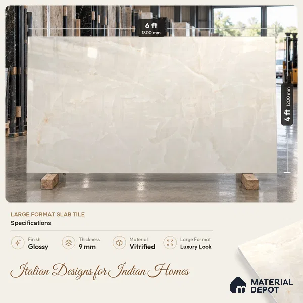 Large Format Marble Floor & Wall Tile TL 11491 B Dream Onyx Pearl 6 ft x 4 ft Vitrified Glossy Finish - 9 mm | 4 Random Design | Suitable for Living Room, Bedroom, Dining & Office | Adhesive and Spacers Must be Used During Installation