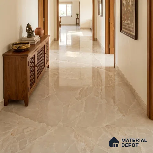Large Format Marble Floor & Wall Tile TL 11491 B Dream Onyx Pearl 6 ft x 4 ft Vitrified Glossy Finish - 9 mm | 4 Random Design | Suitable for Living Room, Bedroom, Dining & Office | Adhesive and Spacers Must be Used During Installation