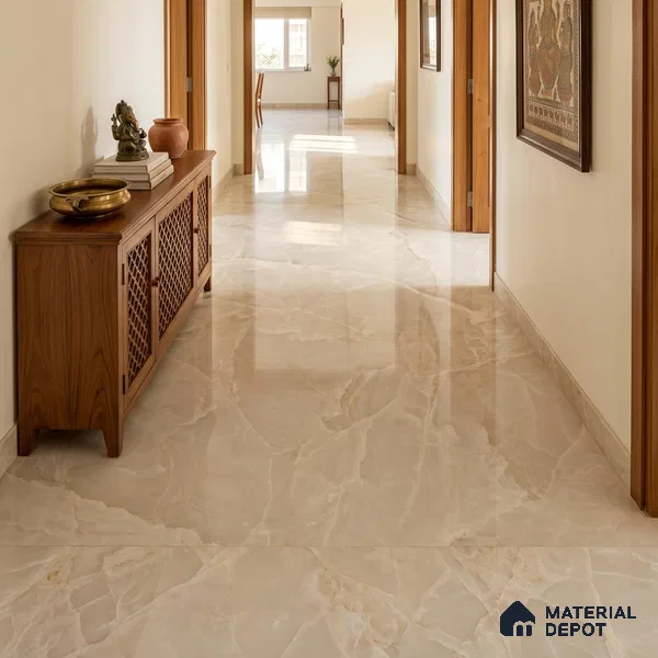 Large Format Marble Floor & Wall Tile TL 11491 B Dream Onyx Pearl 6 ft x 4 ft Vitrified Glossy Finish - 9 mm | 4 Random Design | Suitable for Living Room, Bedroom, Dining & Office | Adhesive and Spacers Must be Used During Installation