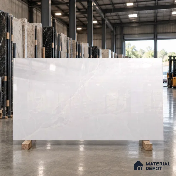 Large Format Marble Floor & Wall Tile TL 11491 Dream Onyx Bianco 6 ft x 4 ft Vitrified Glossy Finish - 9 mm | 4 Random Design | Suitable for Living Room, Bedroom, Dining & Office | Adhesive and Spacers Must be Used During Installation