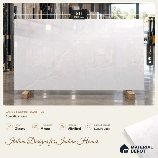 Large Format Marble Floor & Wall Tile TL 11491 Dream Onyx Bianco 6 ft x 4 ft Vitrified Glossy Finish - 9 mm | 4 Random Design | Suitable for Living Room, Bedroom, Dining & Office | Adhesive and Spacers Must be Used During Installation