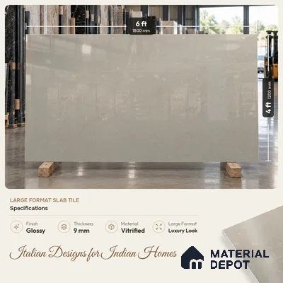Large Format Marble Floor & Wall Tile TL 11494 B Nioz Olive Grey 6 ft x 4 ft Vitrified Glossy Finish - 9 mm | 4 Random Design | Suitable for Living Room, Bedroom, Dining & Office | Adhesive and Spacers Must be Used During Installation