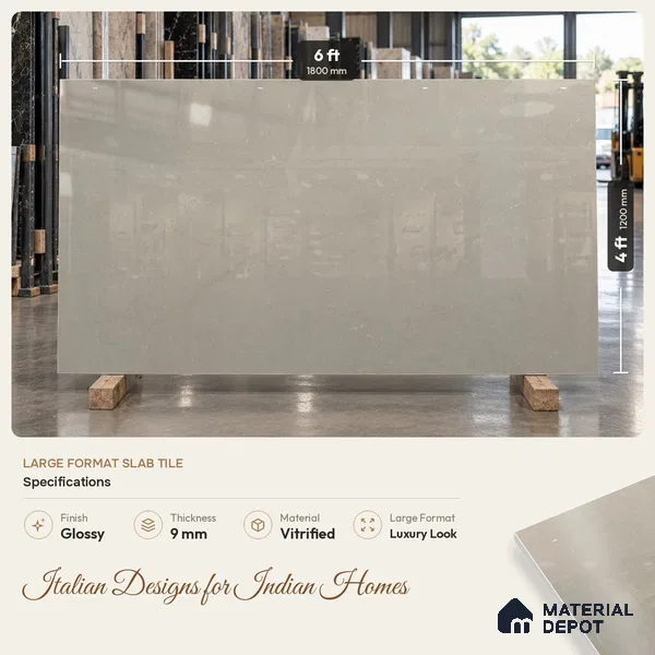 Large Format Marble Floor & Wall Tile TL 11494 B Nioz Olive Grey 6 ft x 4 ft Vitrified Glossy Finish - 9 mm | 4 Random Design | Suitable for Living Room, Bedroom, Dining & Office | Adhesive and Spacers Must be Used During Installation