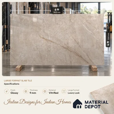 Marble Wall & Floor Tile TL 11499 Brown 6 ft x 4 ft Glossy Finish Vitrified Tile - 9 mm | 3 Random Designs | Suitable For Living Room, Bedroom, Bathroom