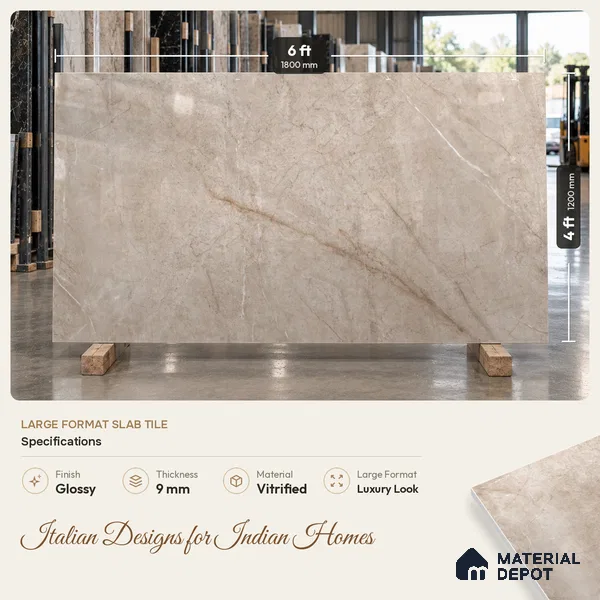 Marble Wall & Floor Tile TL 11499 Brown 6 ft x 4 ft Glossy Finish Vitrified Tile - 9 mm | 3 Random Designs | Suitable For Living Room, Bedroom, Bathroom