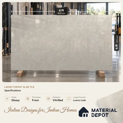 Large Format Marble Floor & Wall Tile TL 11500 C Stillstone Verde 6 ft x 4 ft Vitrified Glossy Finish - 9 mm | 4 Random Design | Suitable for Living Room, Bedroom, Dining & Office | Adhesive and Spacers Must be Used During Installation