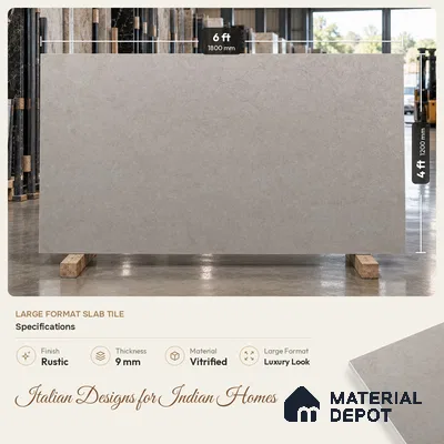 Marble Wall & Floor Tile TL 11505 C Grey 6 ft x 4 ft Rustic Finish Vitrified Tile - 9 mm | 4 Random Designs | Suitable For Living Room, Bedroom, Dining Area