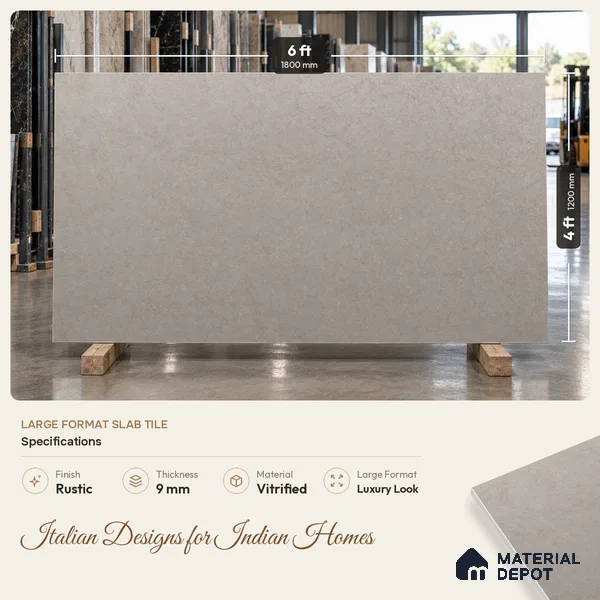 Marble Wall & Floor Tile TL 11505 C Grey 6 ft x 4 ft Rustic Finish Vitrified Tile - 9 mm | 4 Random Designs | Suitable For Living Room, Bedroom, Dining Area