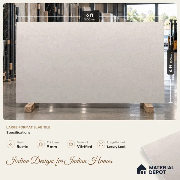 Marble Wall & Floor Tile TL 11505 D Beige 6 ft x 4 ft Rustic Finish Vitrified Tile - 9 mm | 4 Random Designs | Suitable For Living Room, Bedroom, Dining Area