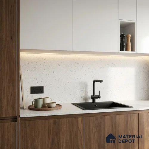 Terrazzo Kitchen Counter Top Slab TL 11507 B Mozeco Ice 8 ft x 3 ft Full Body Digimatt Finish - 15 mm | Suitable for Table Top & Window Frame | Adhesive and Spacers Must be Used During Installation