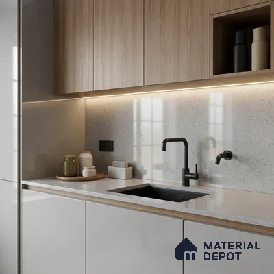 Terrazzo Kitchen Counter Top Slab TL 11508 Mozeco Iron 8 ft x 3 ft Full Body Glossy Finish - 15 mm | Suitable for Table Top & Window Frame | Adhesive and Spacers Must be Used During Installation