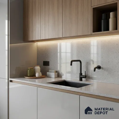 Terrazzo Kitchen Counter Top Slab TL 11508 Mozeco Iron 8 ft x 3 ft Full Body Glossy Finish - 15 mm | Suitable for Table Top & Window Frame | Adhesive and Spacers Must be Used During Installation