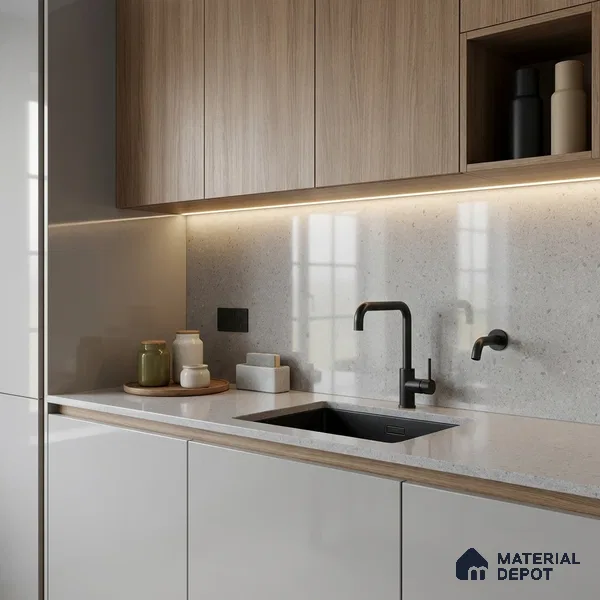 Terrazzo Kitchen Counter Top Slab TL 11508 Mozeco Iron 8 ft x 3 ft Full Body Glossy Finish - 15 mm | Suitable for Table Top & Window Frame | Adhesive and Spacers Must be Used During Installation