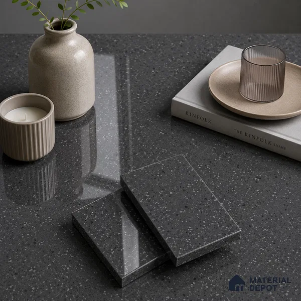 Terrazzo Kitchen Counter Top Slab TL 11509 Mozeco Midnight 8 ft x 3 ft Full Body Glossy Finish - 15 mm | Suitable for Table Top & Window Frame | Adhesive and Spacers Must be Used During Installation
