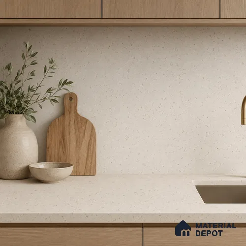 Terrazzo Kitchen Counter Top Slab TL 11510 B Mozeco Harmony 8 ft x 3 ft Full Body Digimatt Finish - 15 mm | Suitable for Table Top & Window Frame | Adhesive and Spacers Must be Used During Installation