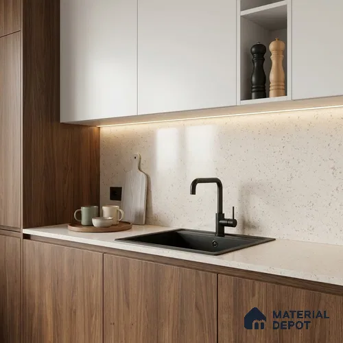 Terrazzo Kitchen Counter Top Slab TL 11510 B Mozeco Harmony 8 ft x 3 ft Full Body Digimatt Finish - 15 mm | Suitable for Table Top & Window Frame | Adhesive and Spacers Must be Used During Installation