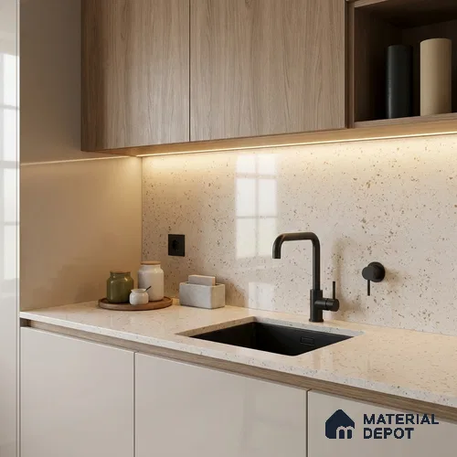 Terrazzo Kitchen Counter Top Slab TL 11510 Mozeco Harmony 8 ft x 3 ft Full Body Glossy Finish - 15 mm | Suitable for Table Top & Window Frame | Adhesive and Spacers Must be Used During Installation