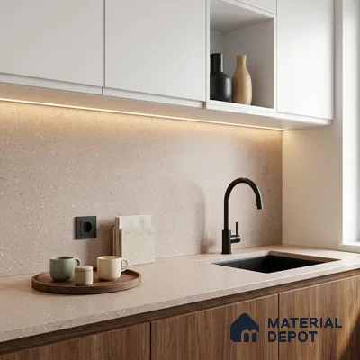 Terrazzo Kitchen Counter Top Slab TL 11511 B Mozeco Tuskan 8 ft x 3 ft Full Body Digimatt Finish - 15 mm | Suitable for Table Top & Window Frame | Adhesive and Spacers Must be Used During Installation