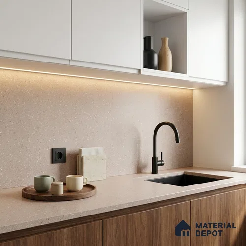Terrazzo Kitchen Counter Top Slab TL 11511 B Mozeco Tuskan 8 ft x 3 ft Full Body Digimatt Finish - 15 mm | Suitable for Table Top & Window Frame | Adhesive and Spacers Must be Used During Installation