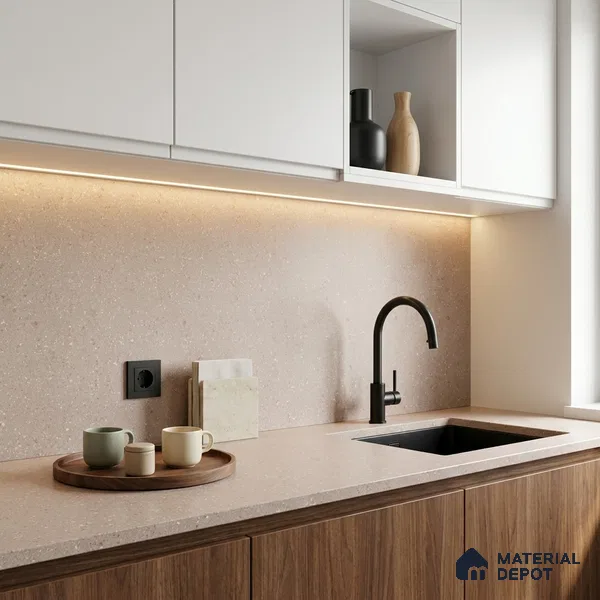 Terrazzo Kitchen Counter Top Slab TL 11511 B Mozeco Tuskan 8 ft x 3 ft Full Body Digimatt Finish - 15 mm | Suitable for Table Top & Window Frame | Adhesive and Spacers Must be Used During Installation