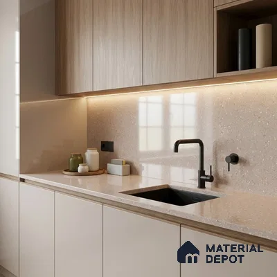 Terrazzo Kitchen Counter Top Slab TL 11511 Mozeco Tuskan 8 ft x 3 ft Full Body Glossy Finish - 15 mm | Suitable for Table Top & Window Frame | Adhesive and Spacers Must be Used During Installation