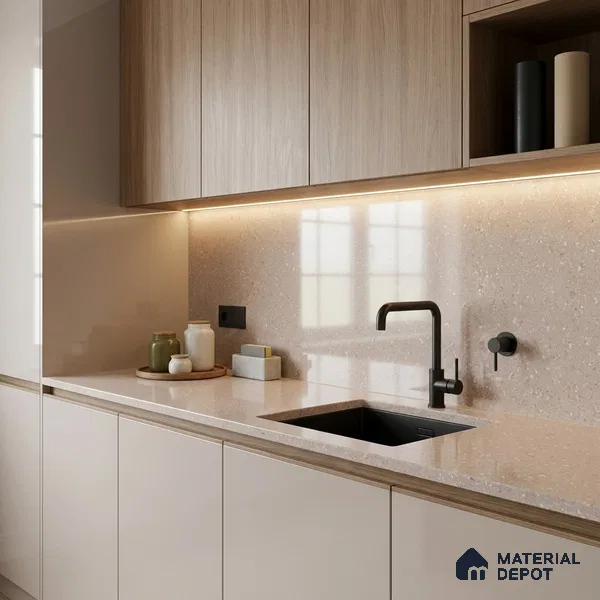 Terrazzo Kitchen Counter Top Slab TL 11511 Mozeco Tuskan 8 ft x 3 ft Full Body Glossy Finish - 15 mm | Suitable for Table Top & Window Frame | Adhesive and Spacers Must be Used During Installation
