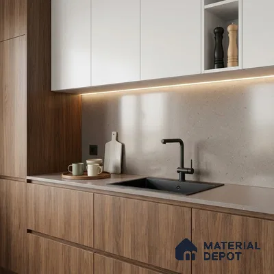 Terrazzo Kitchen Counter Top Slab TL 11512 B Mozeco Moss 8 ft x 3 ft Full Body Digimatt Finish - 15 mm | Suitable for Table Top & Window Frame | Adhesive and Spacers Must be Used During Installation