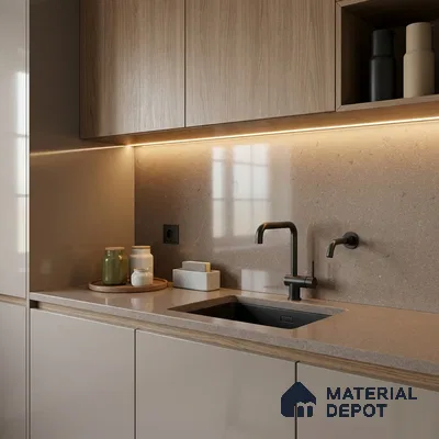 Terrazzo Kitchen Counter Top Slab TL 11512 Mozeco Moss 8 ft x 3 ft Full Body Glossy Finish - 15 mm | Suitable for Table Top & Window Frame | Adhesive and Spacers Must be Used During Installation