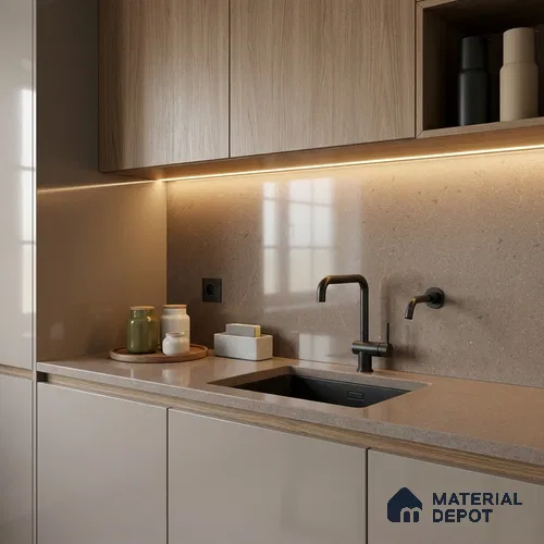 Terrazzo Kitchen Counter Top Slab TL 11512 Mozeco Moss 8 ft x 3 ft Full Body Glossy Finish - 15 mm | Suitable for Table Top & Window Frame | Adhesive and Spacers Must be Used During Installation