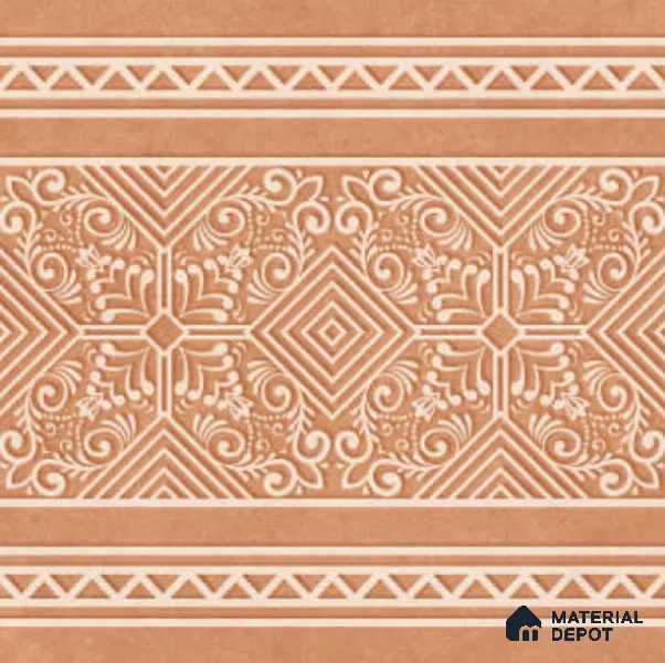Moroccan Carpet Floor TL 11516 B Levels Red Border 8 inc x 8 inc Anti Skid Vitrified Whitebody Digimatt Finish - 8 mm | Suitable for Living Room,Bedroom,Dining & Kitchen | Minimum 3 mm Spacer is Mandatory