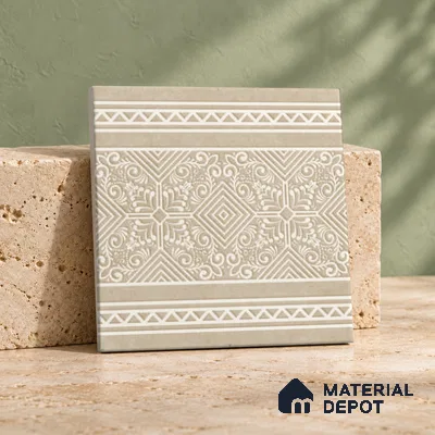 Carpet Moroccan Wall & Floor Border Tile TL 11517 B Levels Sand 8 inc x 8 inc Anti Skid Vitrified Whitebody Digimatt Finish - 8 mm | Suitable for Living Room, Bedroom, Dining & Kitchen | Minimum 3 mm Spacer is Mandatory