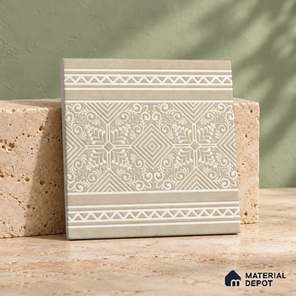Carpet Moroccan Wall & Floor Border Tile TL 11517 B Levels Sand 8 inc x 8 inc Anti Skid Vitrified Whitebody Digimatt Finish - 8 mm | Suitable for Living Room, Bedroom, Dining & Kitchen | Minimum 3 mm Spacer is Mandatory