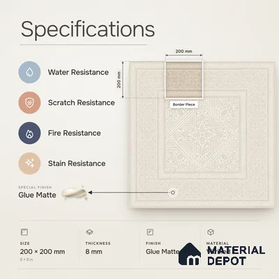 Carpet Moroccan Wall & Floor Border Tile TL 11517 B Levels Sand 8 inc x 8 inc Anti Skid Vitrified Whitebody Digimatt Finish - 8 mm | Suitable for Living Room, Bedroom, Dining & Kitchen | Minimum 3 mm Spacer is Mandatory