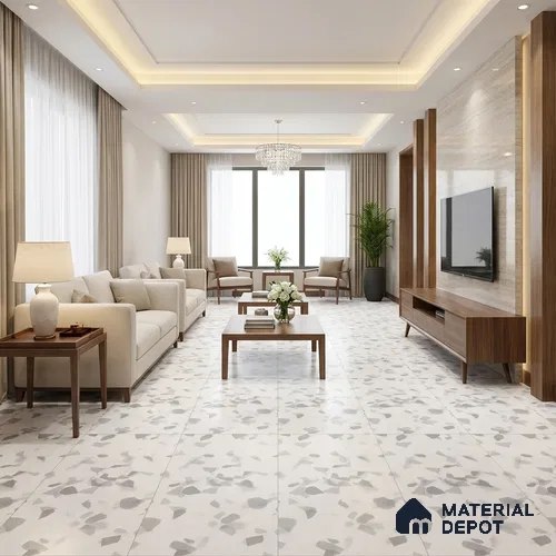 Terrazzo Look Tile TL 11532 CR Super Tarrazzo White 4 ft x 2 ft Carving Matte Finish Vitrified Tile - 9 mm