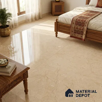 Marble Floor Tile TL 11535 Beige 6 ft x 4 ft Glossy Finish Vitrified Tile - 15 mm | Suitable For Living Room, Bedroom, Bathroom | Adhesive and Spacers Must be Used During Installation