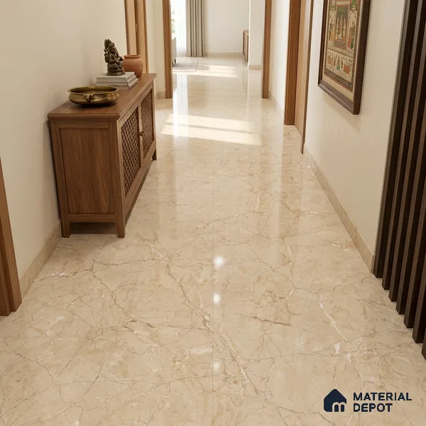Marble Floor Tile TL 11535 Beige 6 ft x 4 ft Glossy Finish Vitrified Tile - 15 mm | Suitable For Living Room, Bedroom, Bathroom | Adhesive and Spacers Must be Used During Installation