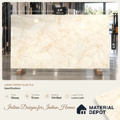 Marble Endless Floor Tile TL 11536 Beige 6 ft x 4 ft Glossy Finish Vitrified Tile - 15 mm | Suitable For Living Room, Bedroom, Bathroom | Adhesive and Spacers Must be Used During Installation