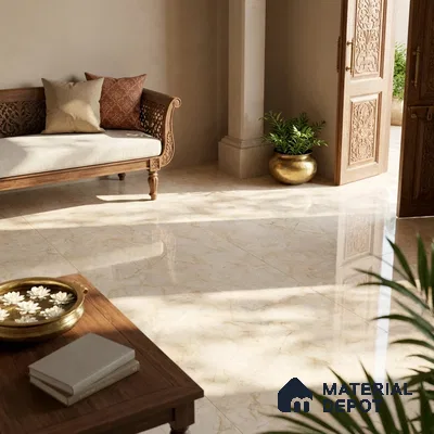 Marble Endless Floor Tile TL 11536 Beige 6 ft x 4 ft Glossy Finish Vitrified Tile - 15 mm | Suitable For Living Room, Bedroom, Bathroom | Adhesive and Spacers Must be Used During Installation