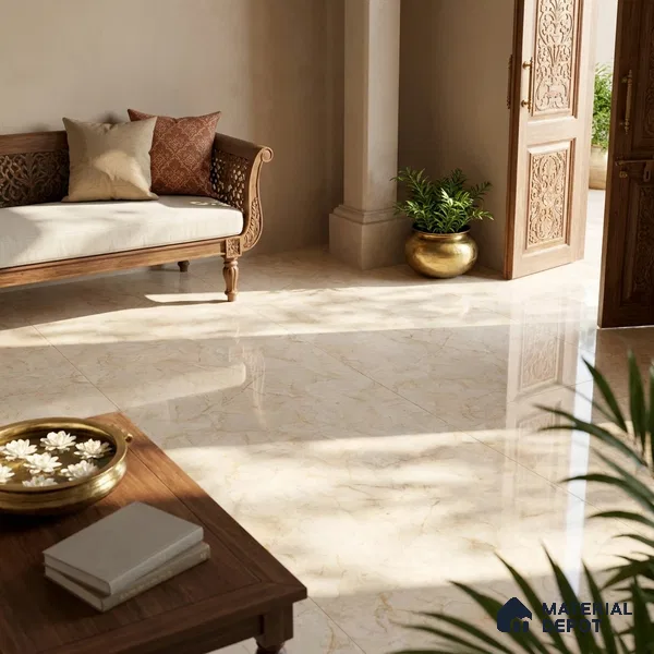 Marble Endless Floor Tile TL 11536 Beige 6 ft x 4 ft Glossy Finish Vitrified Tile - 15 mm | Suitable For Living Room, Bedroom, Bathroom | Adhesive and Spacers Must be Used During Installation