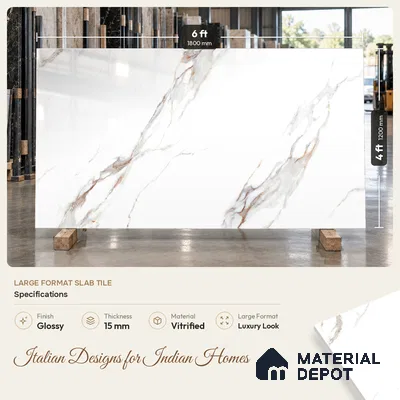 TL 11537 Carrara Monet Endless 6 ft x 4 ft Glossy Vitrified Tile - 15 mm | Adhesive and Spacers Must be Used During Installation