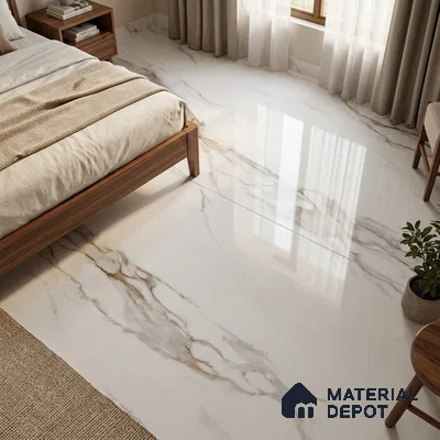 TL 11537 Carrara Monet Endless 6 ft x 4 ft Glossy Vitrified Tile - 15 mm | Adhesive and Spacers Must be Used During Installation